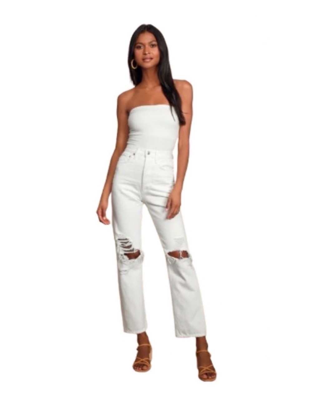 Agolde 90s White Distressed Straight-Leg Jeans 28